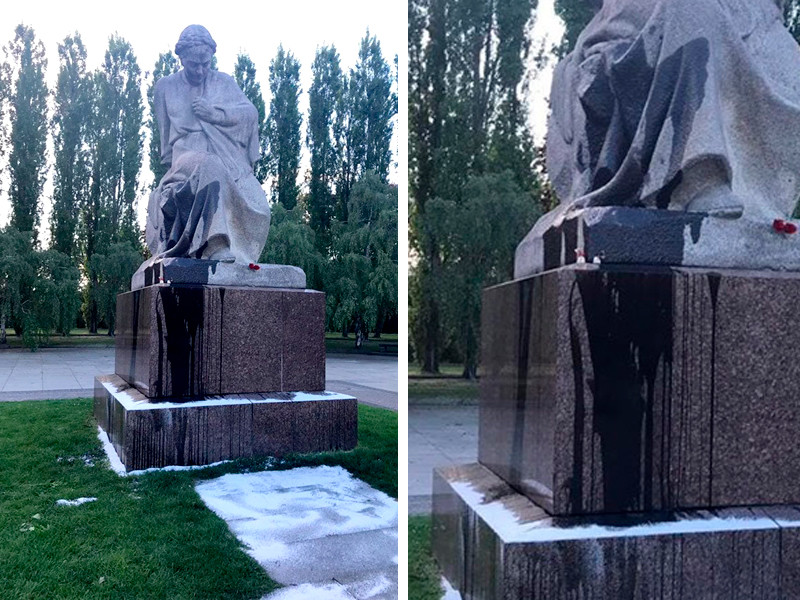 В субботу, 4 мая, вандалы осквернили монумент "Скорбящая мать", расположенный на территории берлинского мемориала в Трептов-парке