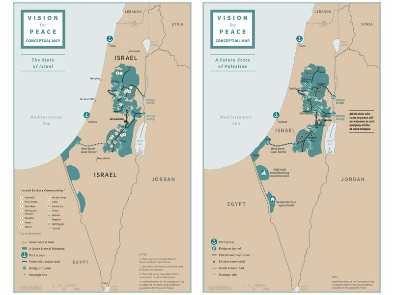 Президент США Дональд Трамп опубликовал карту новых границ Израиля и Палестинской автономии, предложенных в рамках "сделки века"