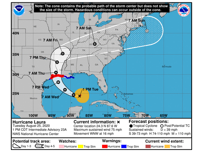 По прогнозу, "Лора" обрушится на Техас и Луизиану 27 августа