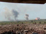 Кадр видео удара азербайджанской армии по позициям войск Нагорного Карабаха