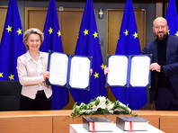 Председатель Европейского совета Шарль Мишель и председатель Еврокомиссии Урсула фон дер Ляйен подписали три соглашения об отношениях ЕС и Великобритании после Brexit