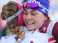 Анастасия Седова (Россия) после финиша гонки преследования на 10 км свободным стилем среди женщин на соревнованиях по лыжным гонкам "Тур де Ски" в швейцарском Ленцерхайде