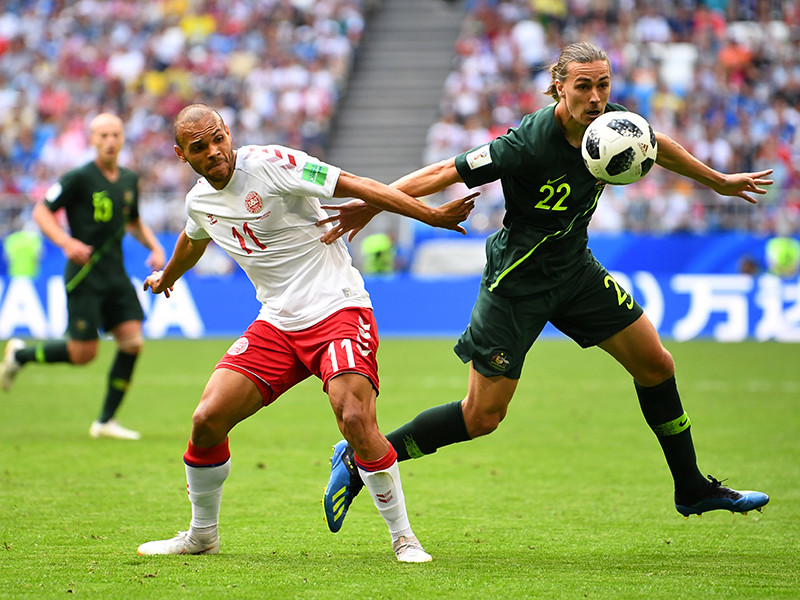 Сборные Дании и Австралии сыграли вничью в матче второго тура группового этапа чемпионата мира по футболу. Встреча группы С в Самаре завершилась со счетом 1:1