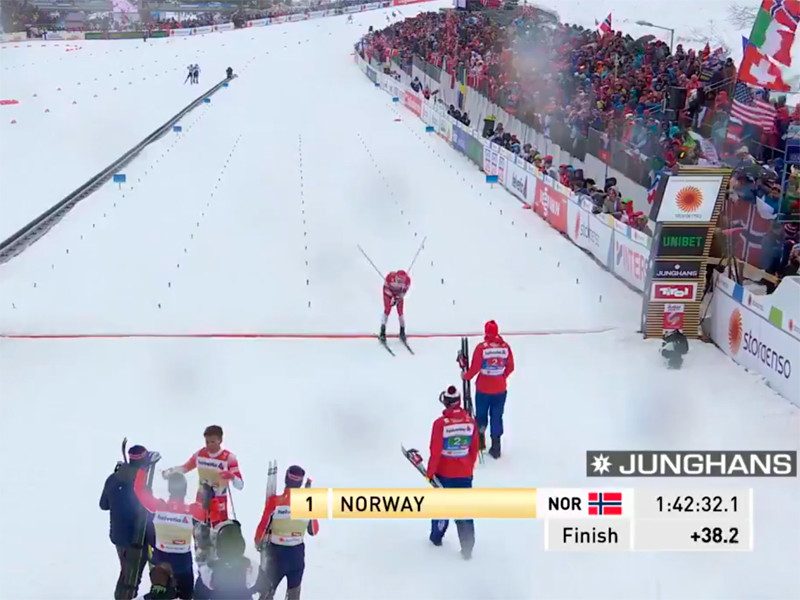Российские лыжники завоевали серебро чемпионата мира в эстафете 	