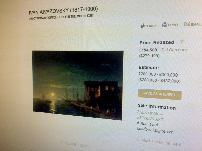 Картины Айвазовского стали топ-лотами русских торгов Christie's и MacDougall's в Лондоне